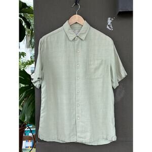 Tasso Elba Island Men’s Medium Green Silk Linen Button Up Hawaiian Camp Shirt